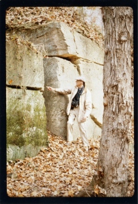Lee Nelson in 1992 at Aquia Quarry, where sandstone used on the White House and the original section of the U.S. Capitol was quarried. Photograph by Chad Fisher; courtesy UO Libraries Special Collections.